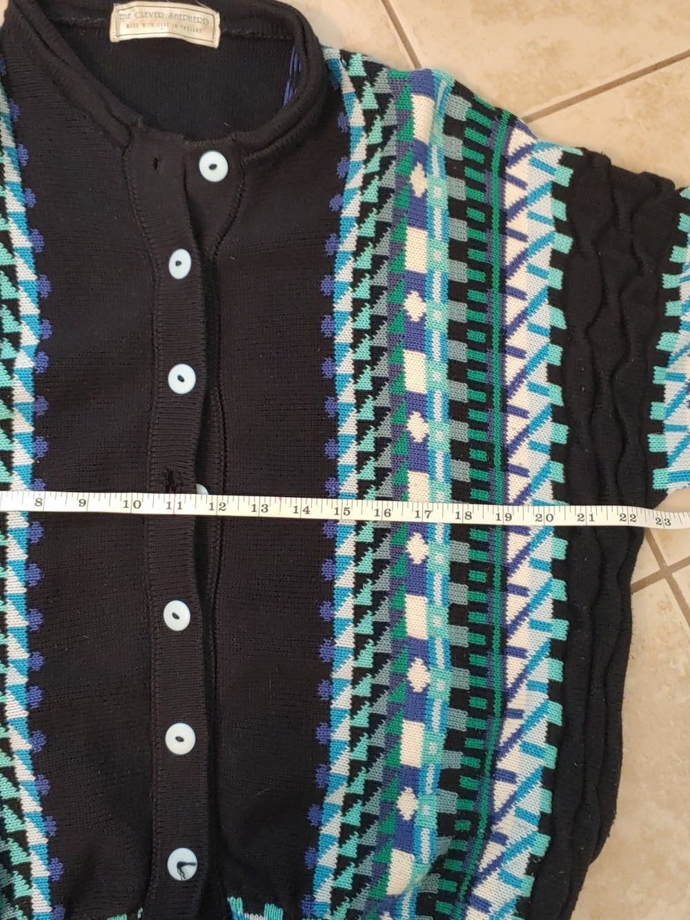 Vintage The Clever Shepherd Cotton Cardigan Black Geometric Unisex Size XXL - Picture 5 of 8